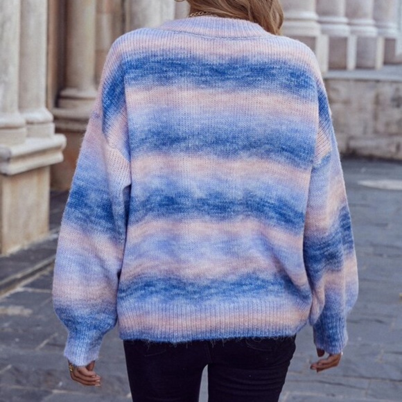 Pink Lilac Color Block Oversized V neck Knit Sweater - Picture 4 of 9